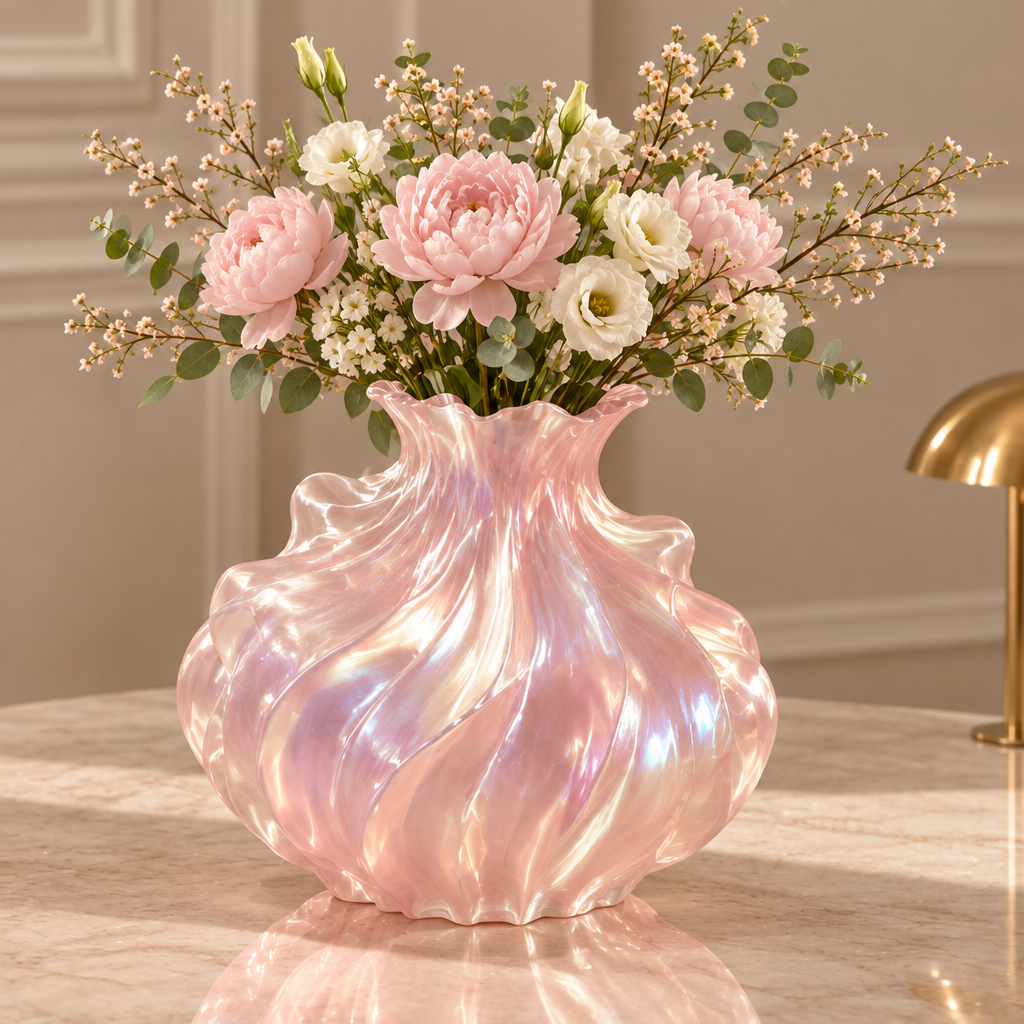 MOLNVIOR® Sculptural Swirl Resin Vase – Pearlescent Pink