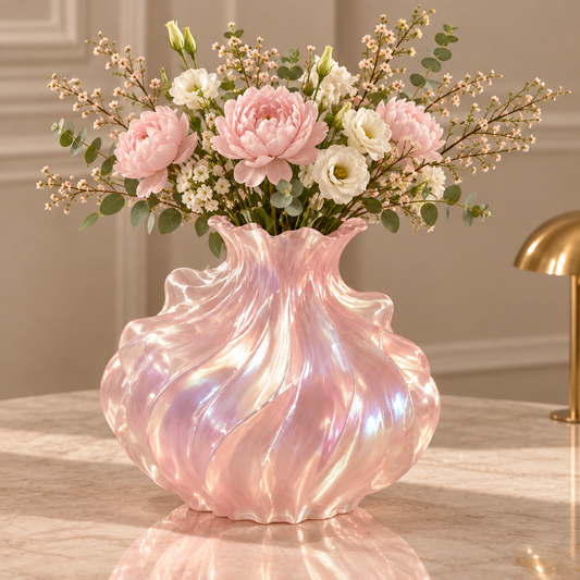 MOLNVIOR® Sculptural Swirl Resin Vase – Pearlescent Pink