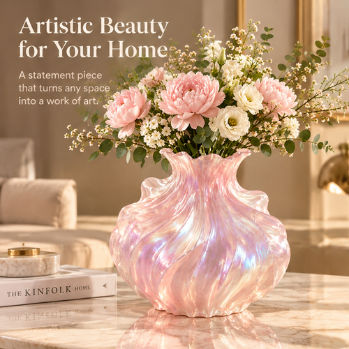 MOLNVIOR® Sculptural Swirl Resin Vase – Pearlescent Pink