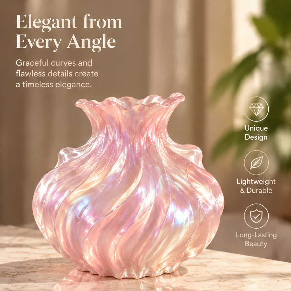 MOLNVIOR® Sculptural Swirl Resin Vase – Pearlescent Pink
