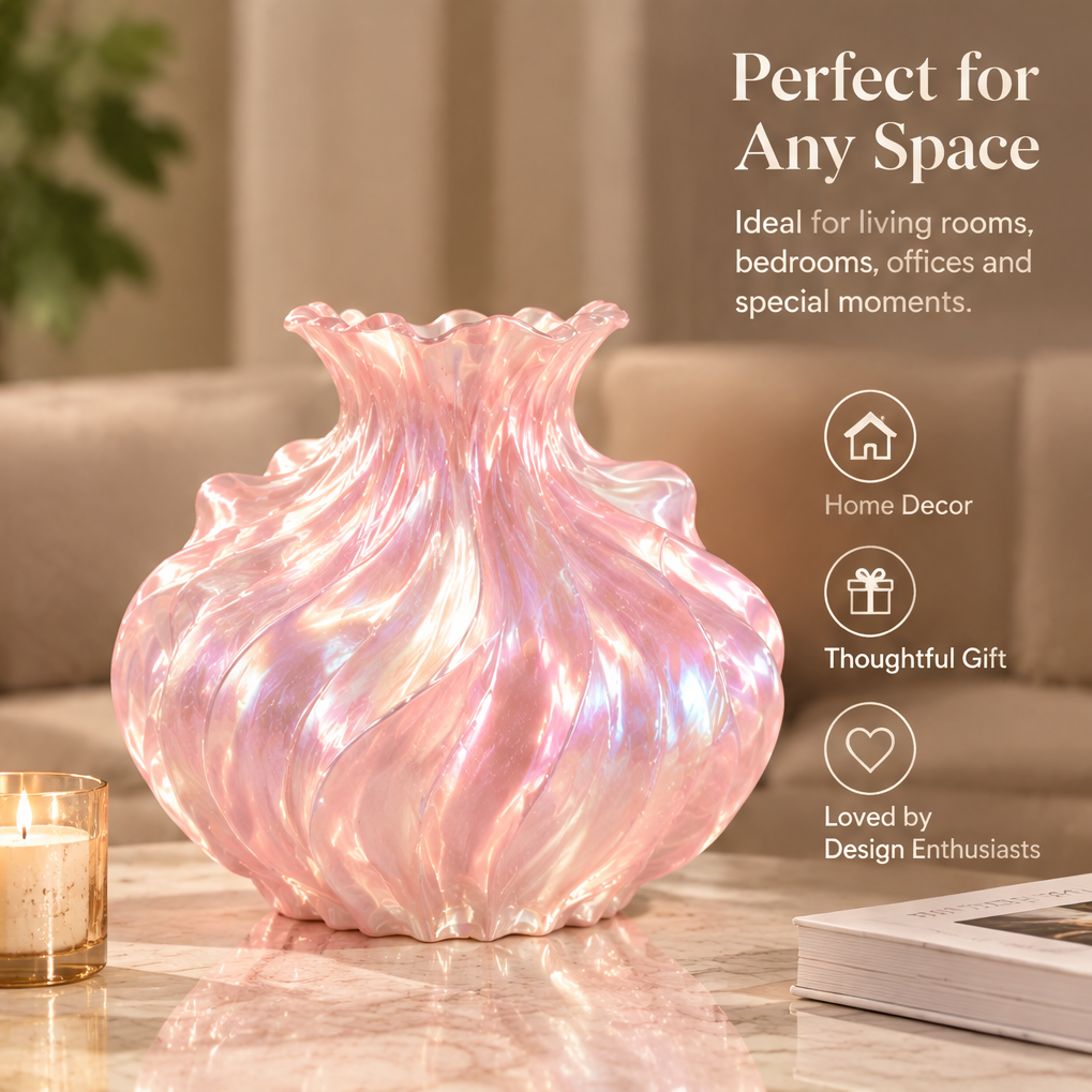 MOLNVIOR® Sculptural Swirl Resin Vase – Pearlescent Pink